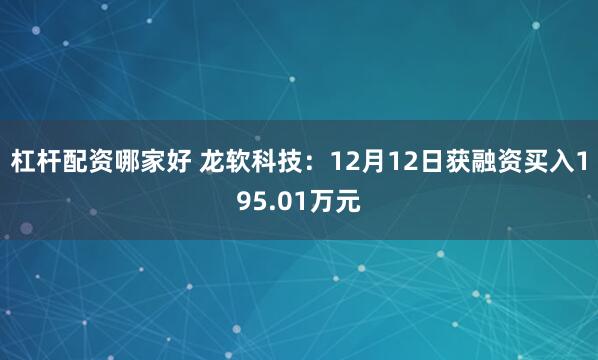 杠杆配资哪家好 龙软科技：12月12日获融资买入195.01万元